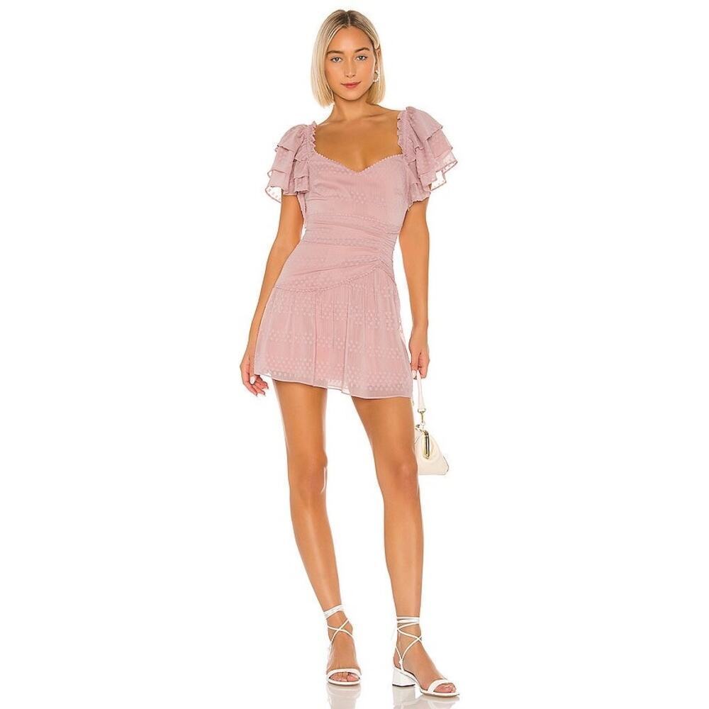 Tularosa Lilou Dress Petal Pink XS – Ruffle Sleeve Swiss Dot Mini Dress